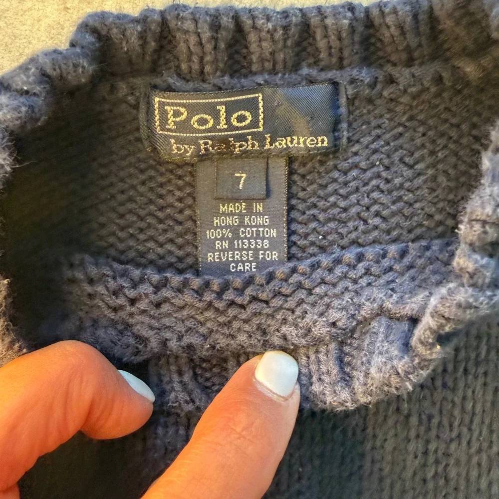 Polo Ralph‎ Lauren Navy Blue Cotton Sweater Knit Size 7 Childrens Classic Logo